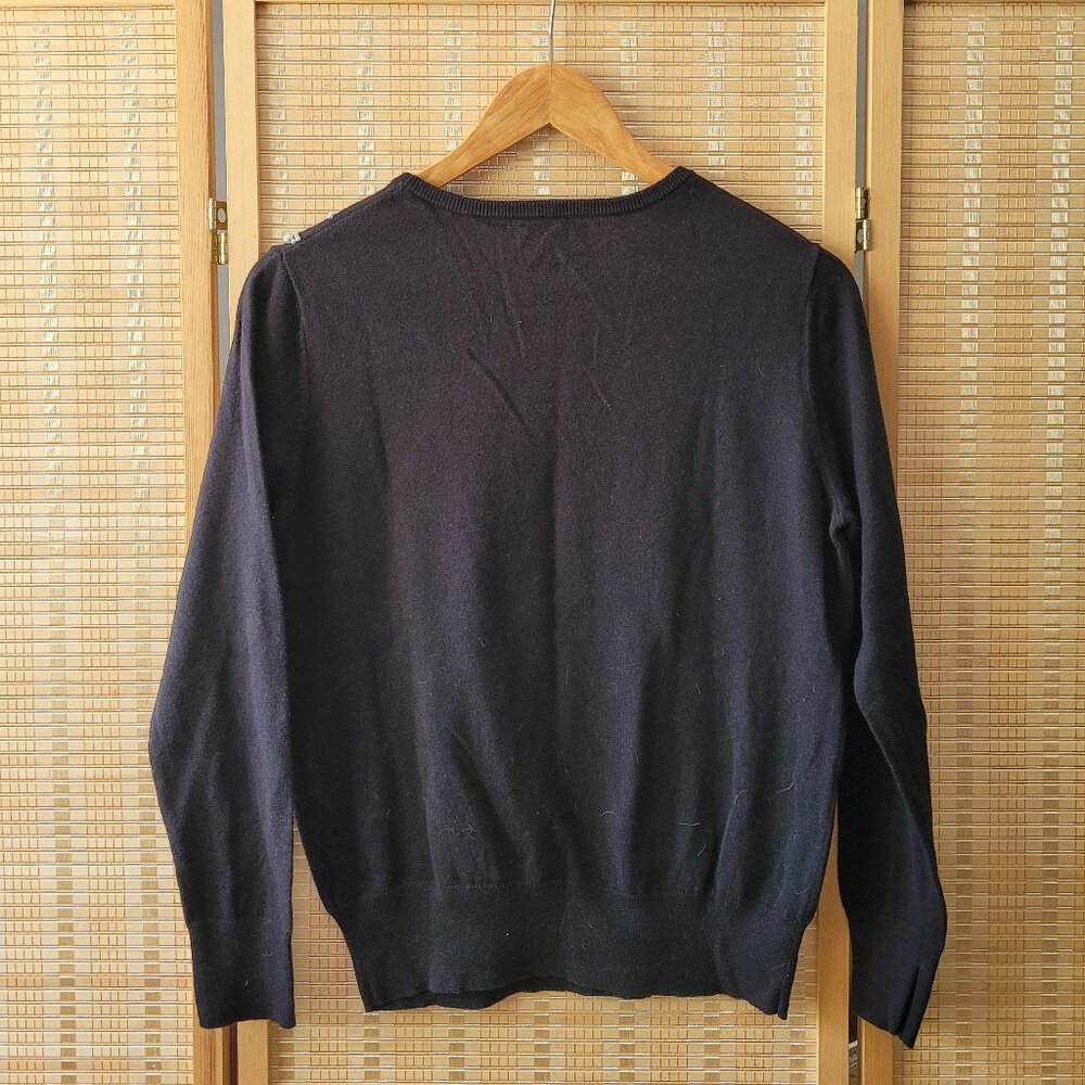 ANTHROPOLOGIE Field Flower Black Cashmere Blend Sweater Pearl Enhancement - Picture 2 of 3